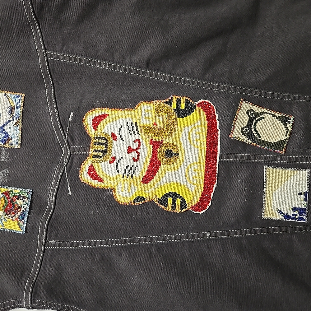 Embroidered Black Denim Vest - Picture 4 of 10